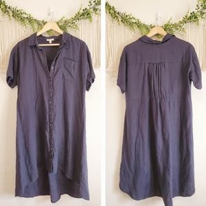 EILEEN FISHER Navy Organic Linen Midi Shirt Dress
